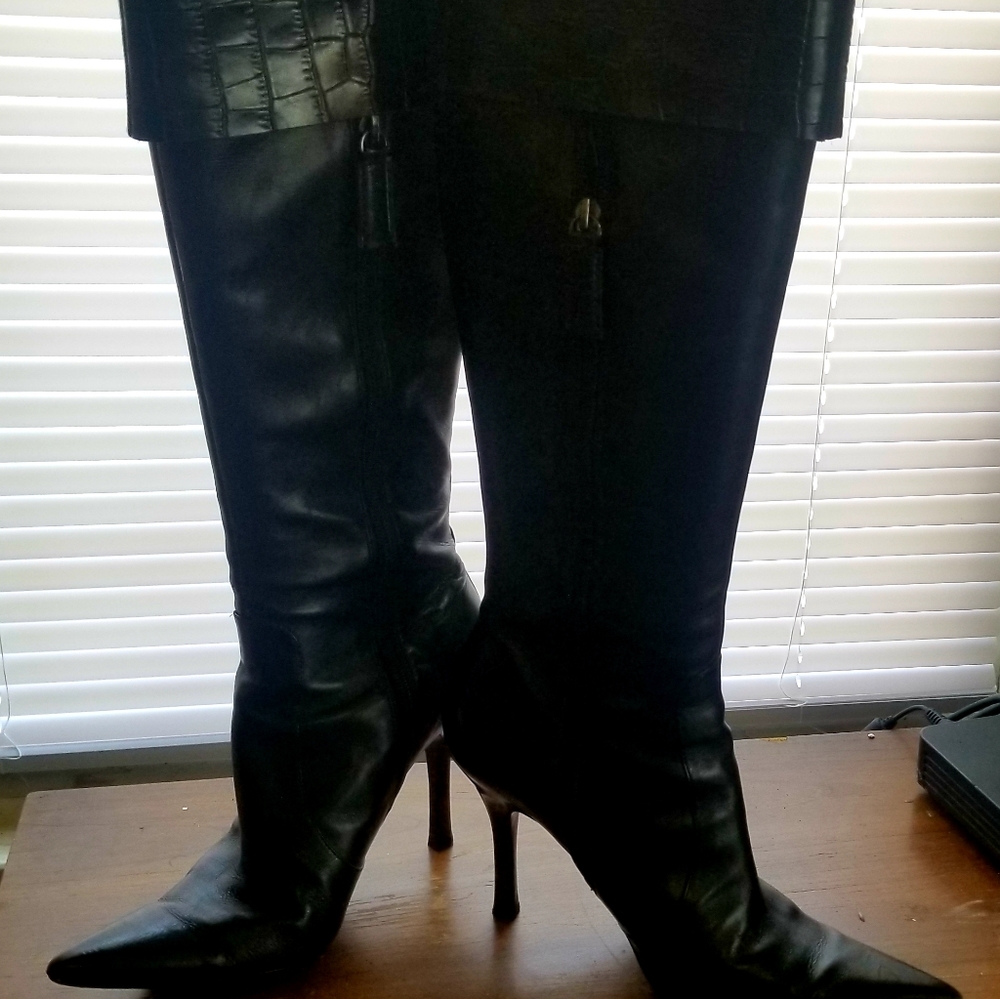Studio 7 Croco Embossed Stiletto Knee High Boots